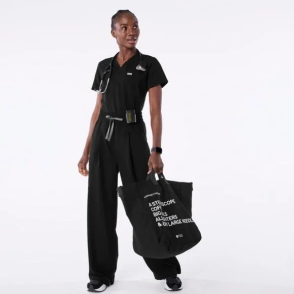 Figs Nursery Scrubs Black Duffel Canvas Tote NWT - Picture 2 of 3